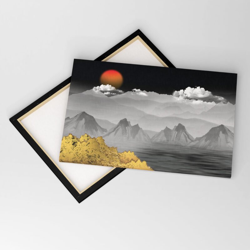 Golden Black and Gray Mountains and Trees in Light Canvas Wall Art - Image 4