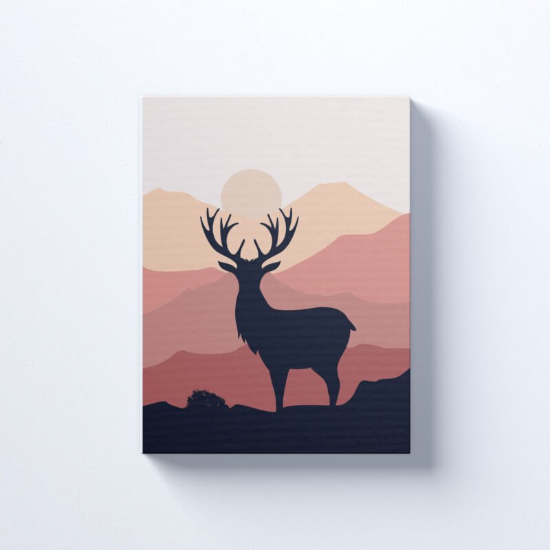 Abstract Deer and Mountain Painting Canvas Wall Art - Image 2