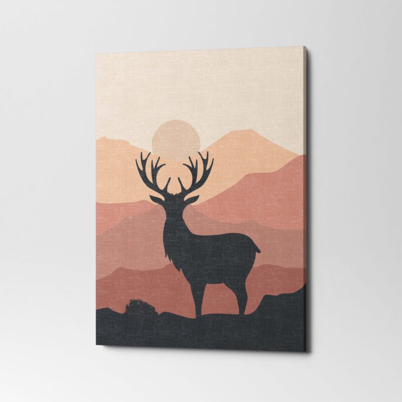 Abstract Deer and Mountain Painting Canvas Wall Art - Image 3