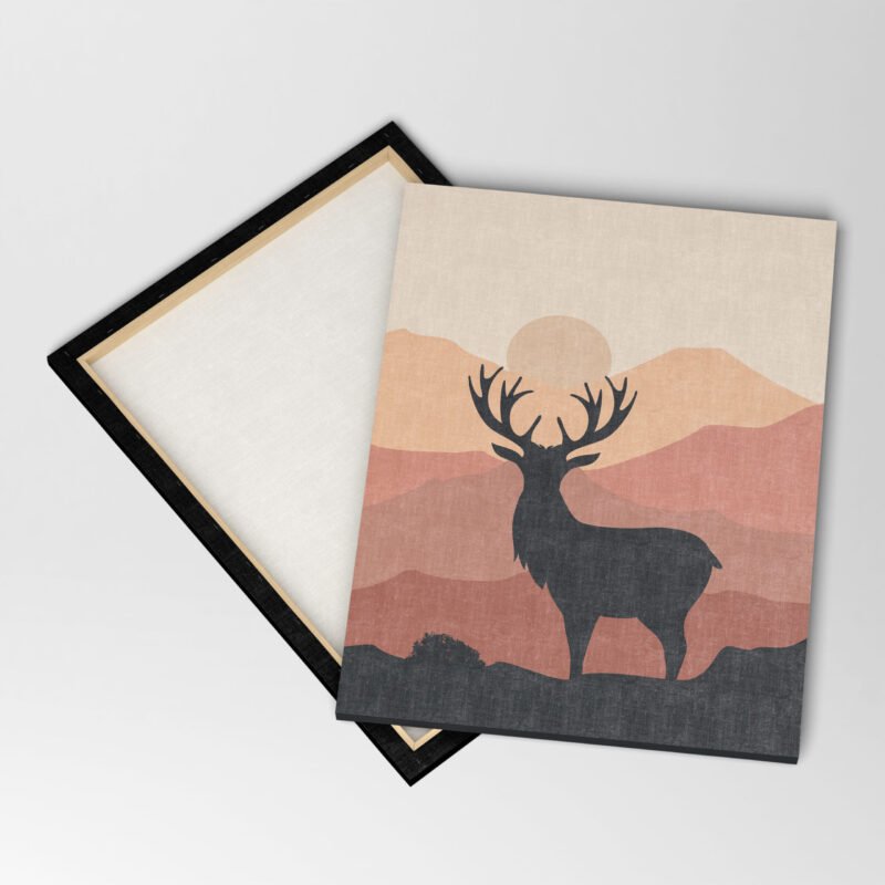 Abstract Deer and Mountain Painting Canvas Wall Art - Image 4