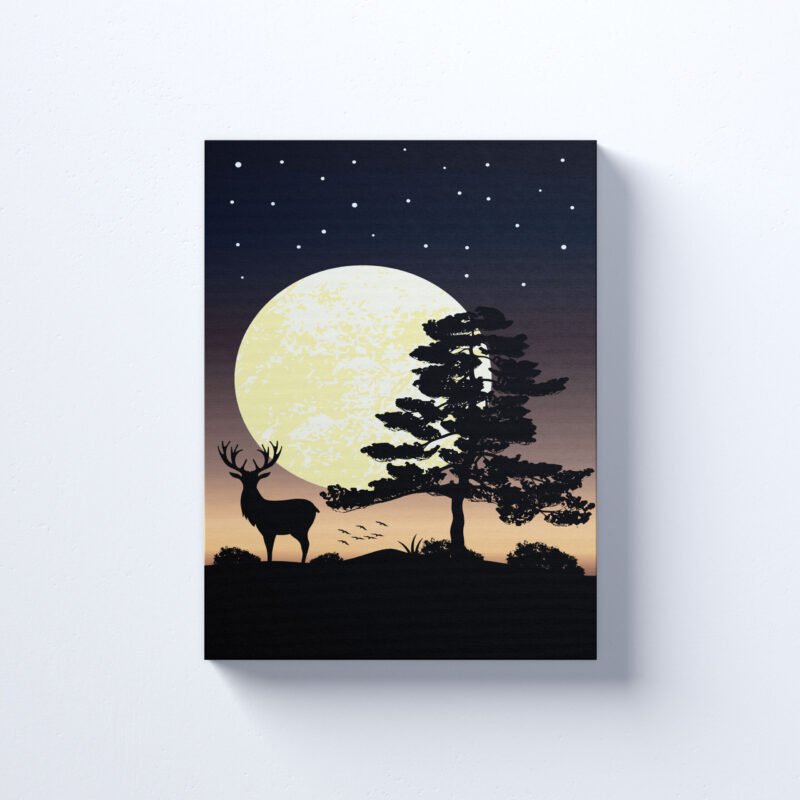 Deer and Mountain Painting Abstract Canvas Wall Art - Image 2