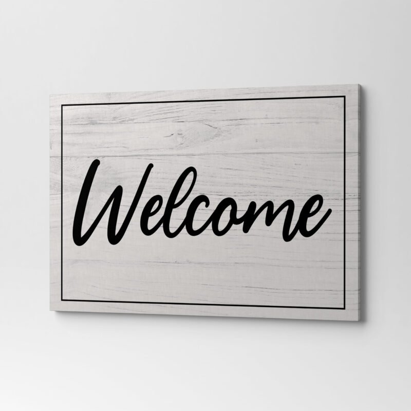 'Welcome' Quote on White Wooden Canvas Wall Art - Image 3