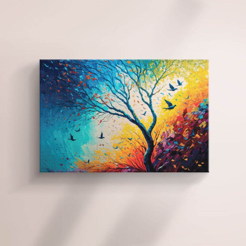 Forest landscape with Birds Butterfly Canvas Wall Art - Image 2