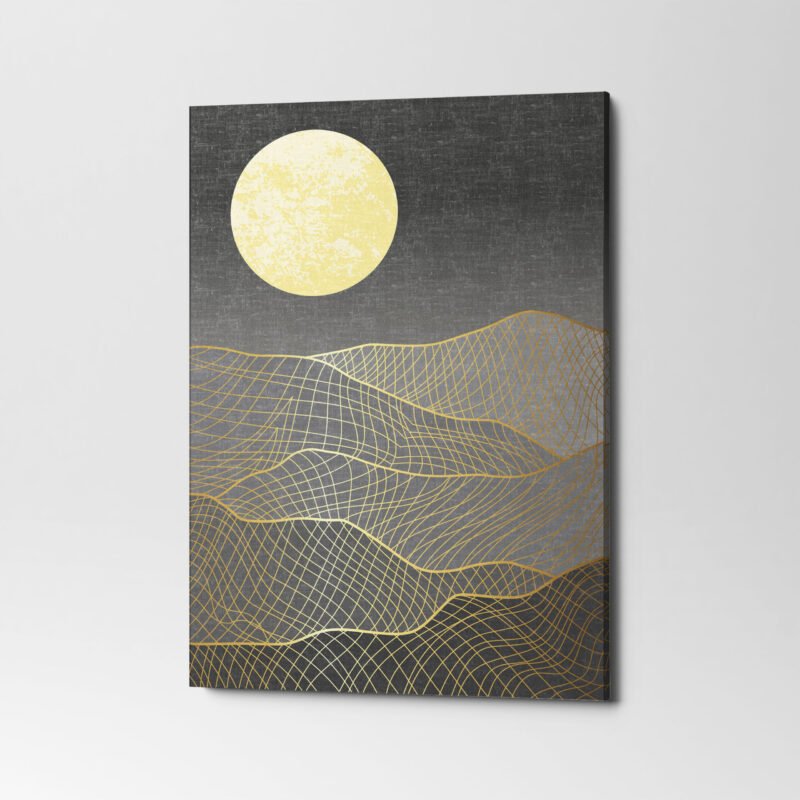 Vector Abstract Mountain Painting with Moon Canvas Wall Art - Image 3