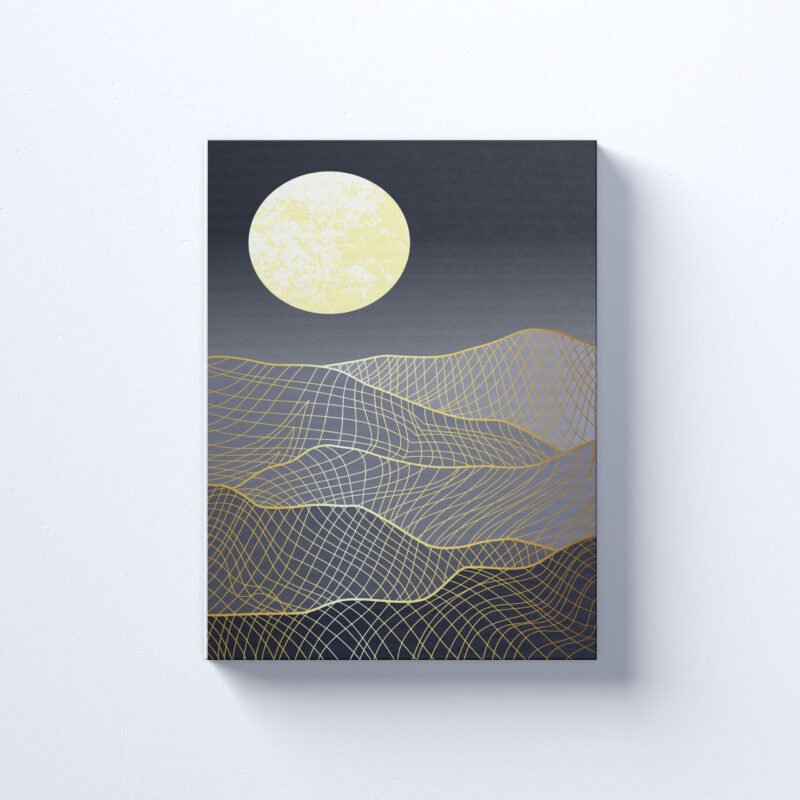 Vector Abstract Mountain Painting with Moon Canvas Wall Art - Image 2