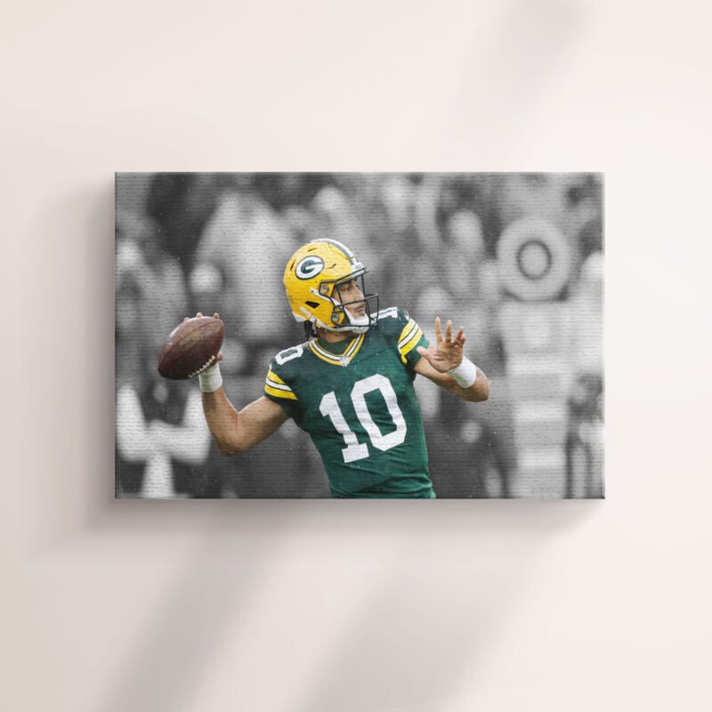 American Football  Green Bay Packers Jordan Love Ball Throw Canvas Wall Art - Image 4