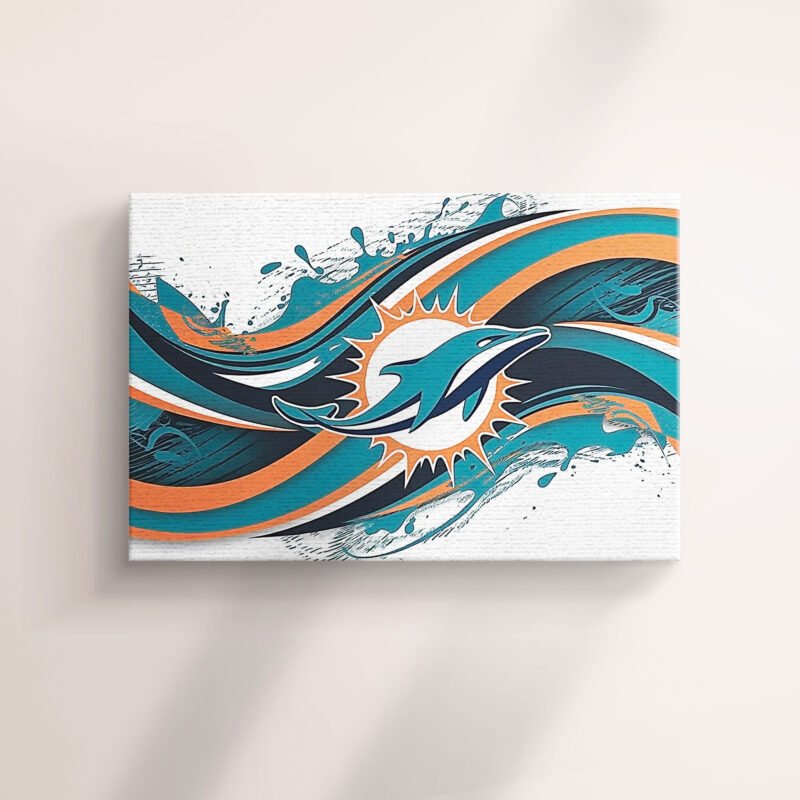 Miami Dolphins Logo Paint Stroke Canvas Wall Art - Image 2